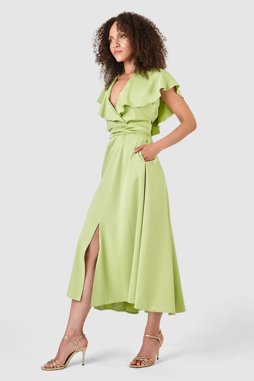 Lime Green Full Skirt Midi Dress